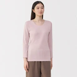 Discount Muji T‐shirt manches longues col U en coton épais et chaud pour femme