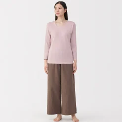 Discount Muji T‐shirt manches longues col U en coton épais et chaud pour femme