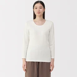 Discount Muji T‐shirt manches longues col U en coton épais et chaud pour femme