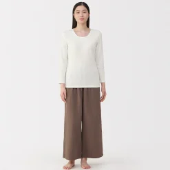 Discount Muji T‐shirt manches longues col U en coton épais et chaud pour femme