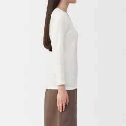 Discount Muji T‐shirt manches longues col U en coton épais et chaud pour femme