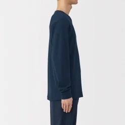 Discount Muji T‐shirt manches longues col rond en coton et laine chauds pour homme