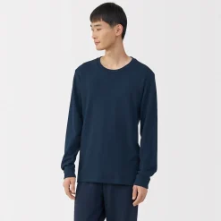 Discount Muji T‐shirt manches longues col rond en coton et laine chauds pour homme