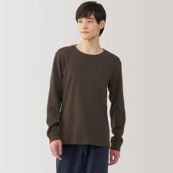 Discount Muji T‐shirt manches longues col rond en coton et laine chauds pour homme