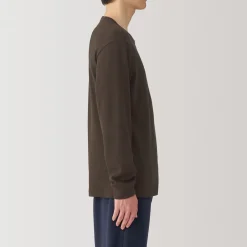 Discount Muji T‐shirt manches longues col rond en coton et laine chauds pour homme