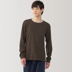 Discount Muji T‐shirt manches longues col rond en coton et laine chauds pour homme