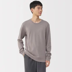 Discount Muji T‐shirt manches longues col rond en coton et laine chauds pour homme