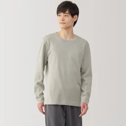 Discount Muji T‐shirt manches longues col rond en coton et laine chauds pour homme