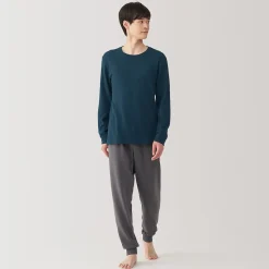 Discount Muji T‐shirt manches longues col rond en coton et laine chauds pour homme