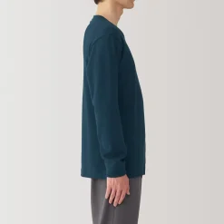 Discount Muji T‐shirt manches longues col rond en coton et laine chauds pour homme