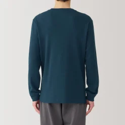 Discount Muji T‐shirt manches longues col rond en coton et laine chauds pour homme