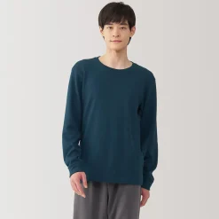 Discount Muji T‐shirt manches longues col rond en coton et laine chauds pour homme