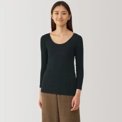 Discount Muji T‐shirt manches longues col U en coton chaud pour femme