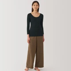 Discount Muji T‐shirt manches longues col U en coton chaud pour femme