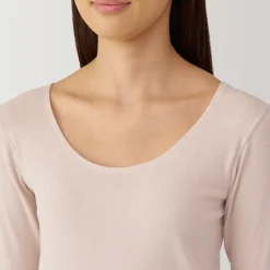 Discount Muji T‐shirt manches longues col U en coton chaud pour femme