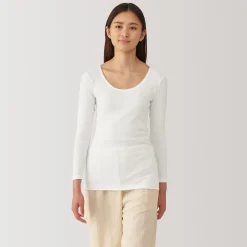 Discount Muji T‐shirt manches longues col U en coton chaud pour femme