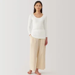 Discount Muji T‐shirt manches longues col U en coton chaud pour femme