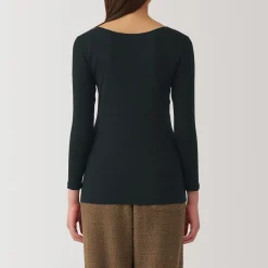 Discount Muji T‐shirt manches longues col U en coton chaud pour femme