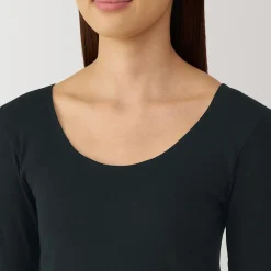 Discount Muji T‐shirt manches longues col U en coton chaud pour femme