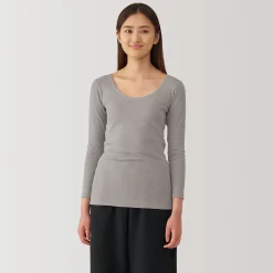 Discount Muji T‐shirt manches longues col U en coton chaud pour femme