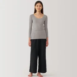 Discount Muji T‐shirt manches longues col U en coton chaud pour femme