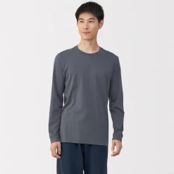 Discount Muji T‐shirt manches longues col U en coton épais et chaud pour homme