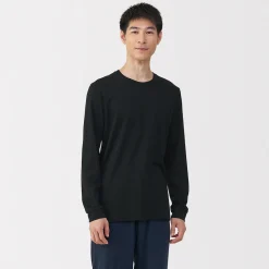 Discount Muji T‐shirt manches longues col U en coton épais et chaud pour homme