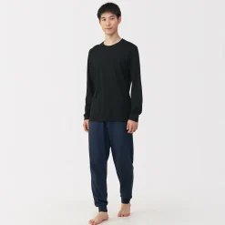 Discount Muji T‐shirt manches longues col U en coton épais et chaud pour homme