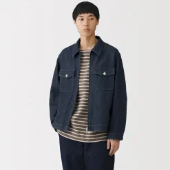 Hot Muji Veste à poches denim en kapok mélangé pour homme