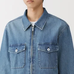 Hot Muji Veste à poches denim en kapok mélangé pour homme