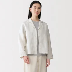 Hot Muji Veste chemise en lin lavé pour femme
