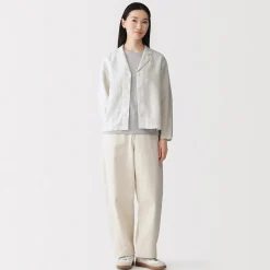 Hot Muji Veste chemise en lin lavé pour femme