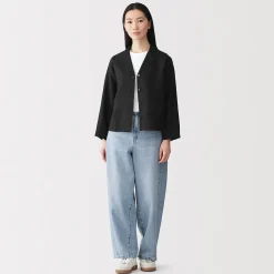 Hot Muji Veste chemise en lin lavé pour femme