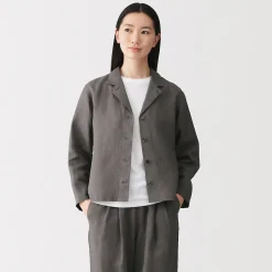 Hot Muji Veste chemise en lin lavé pour femme
