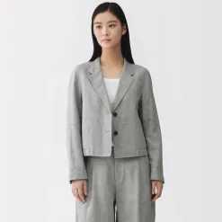 Sale Muji Veste courte à chevrons en mélange de lin pour femme Gris