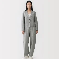 Sale Muji Veste courte à chevrons en mélange de lin pour femme Gris