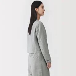 Sale Muji Veste courte à chevrons en mélange de lin pour femme Gris