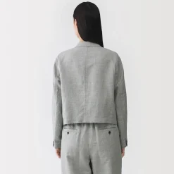 Sale Muji Veste courte à chevrons en mélange de lin pour femme Gris