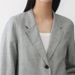Sale Muji Veste courte à chevrons en mélange de lin pour femme Gris