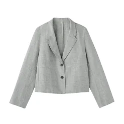 Sale Muji Veste courte à chevrons en mélange de lin pour femme Gris