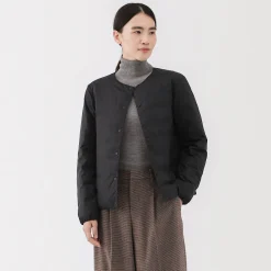 Muji Veste légère pliable en nylon recyclé sans col pour femme