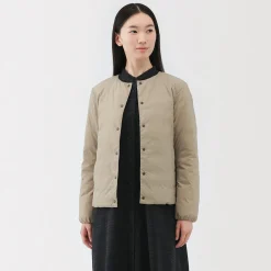 Muji Veste légère pliable en nylon recyclé sans col pour femme