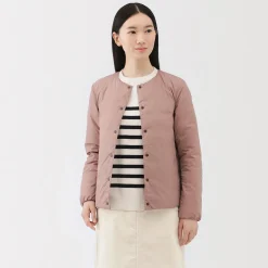 Muji Veste légère pliable en nylon recyclé sans col pour femme
