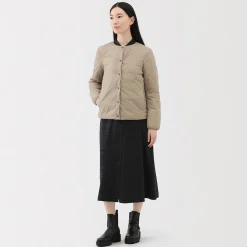 Muji Veste légère pliable en nylon recyclé sans col pour femme