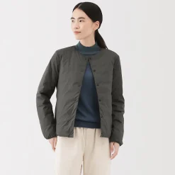 Muji Veste légère pliable en nylon recyclé sans col pour femme
